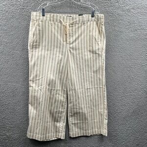 Torrid Women Wide Leg Cropped Pants 2X Neutral Coastal Stripe Drawstring Relaxed